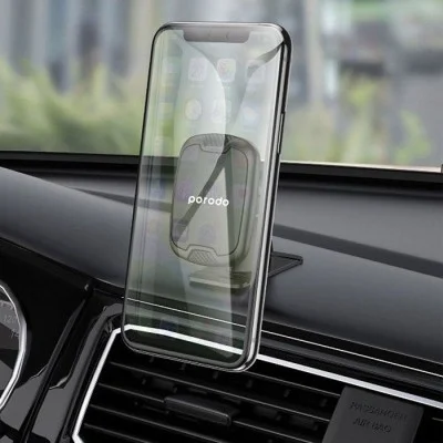 Porodo 2 in 1 Magnetic + Air Vent Dash Mount Phone Holder - Black